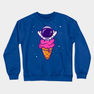 Cute Astronaut in Ice Cream Cone Cartoon Crewneck Sweatshirt